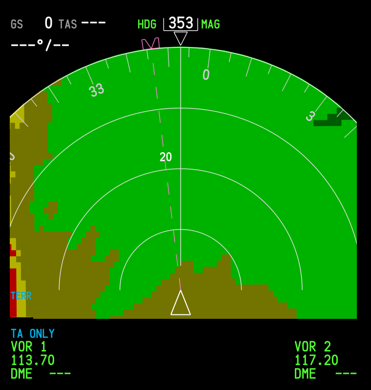 Boeing Glass Cockpit ND with terrain near Denver