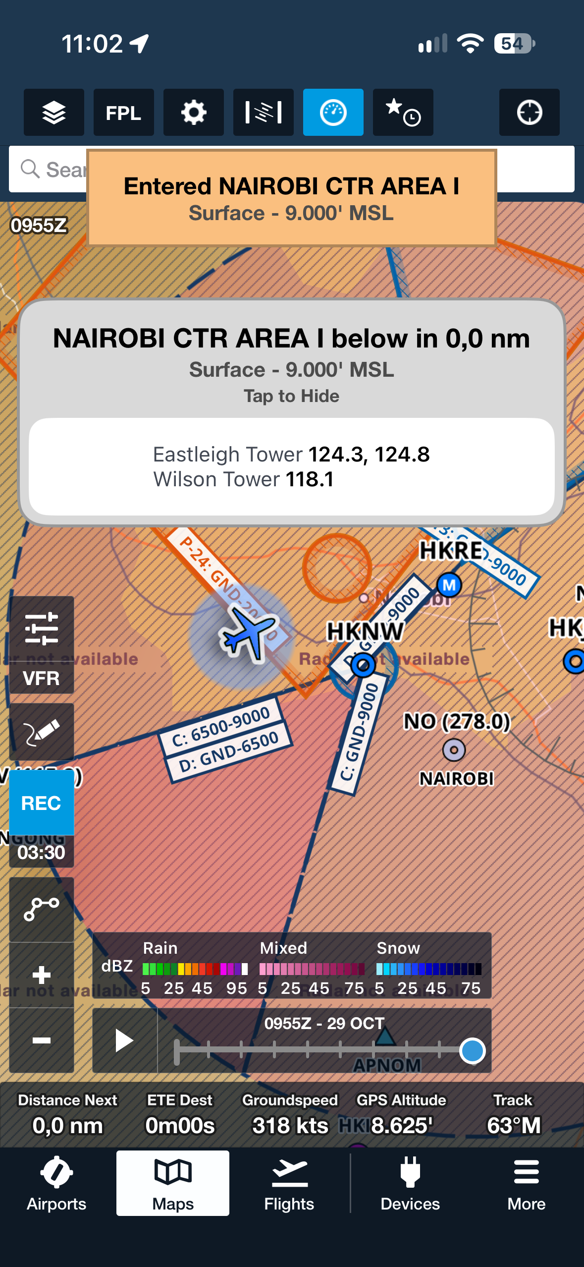 ForeFlight: entered Nairobi CTR