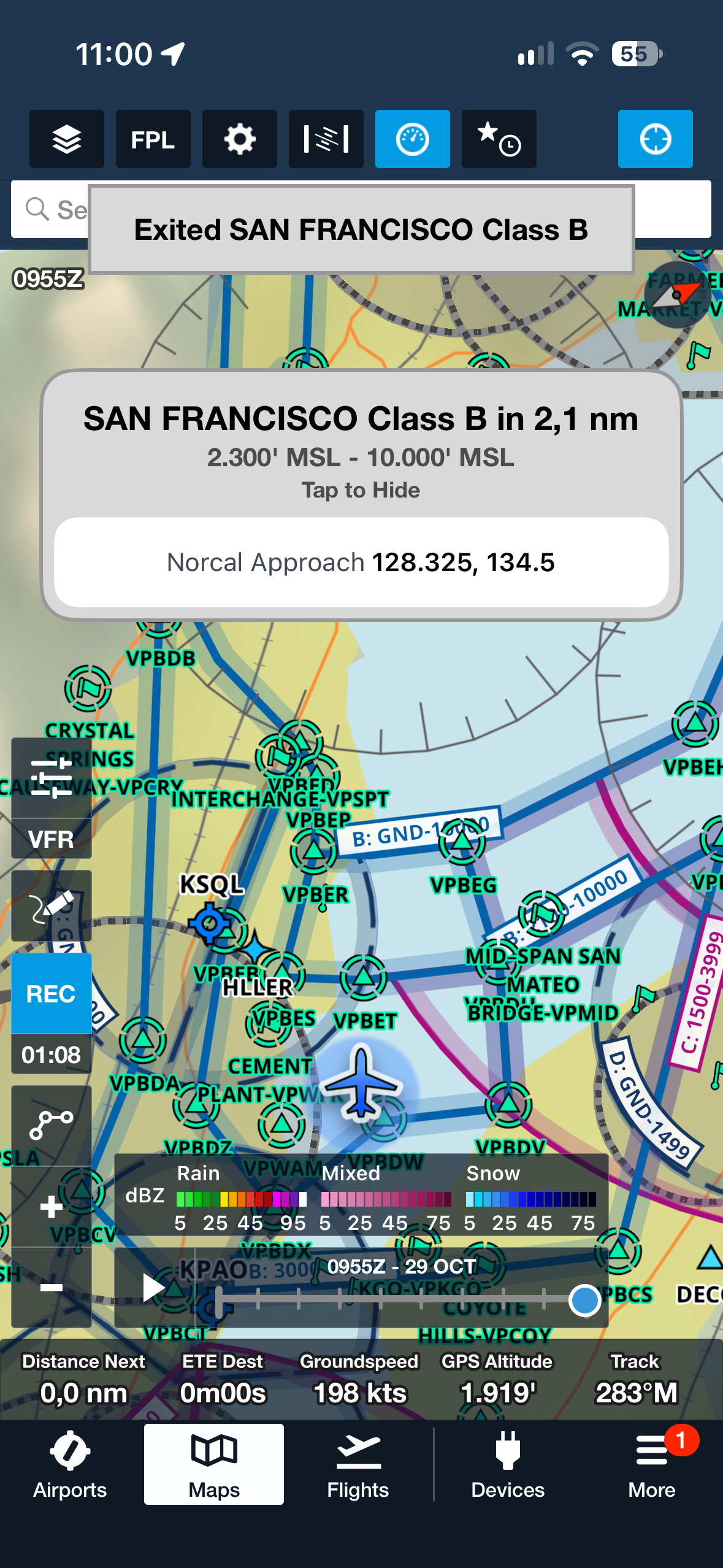 ForeFlight: San Francisco Class B alert