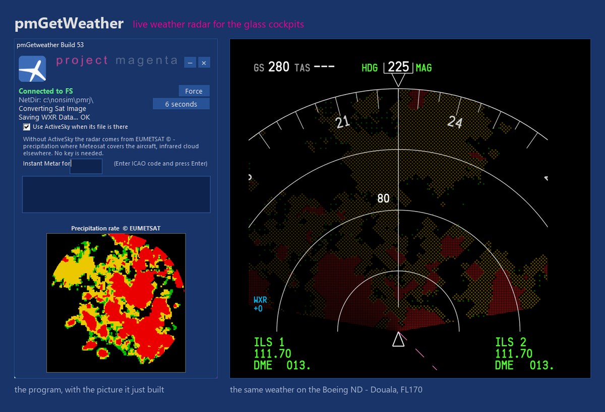 pmGetWeather 54 and the same weather on the Project Magenta Boeing ND