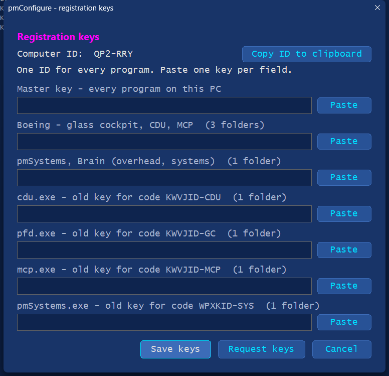 pmConfigure, the registration key page
